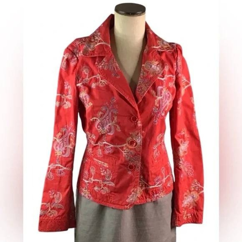JOHNNY WAS Red Embroidered Floral Paisley Blazer Jacket Womens Size M